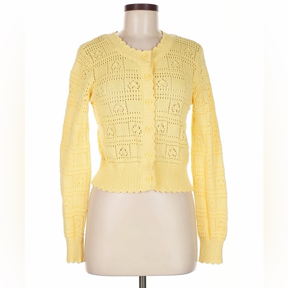 Women’s Faith & Zoe Buttercream Yellow Knit Button-Front Cardigan Sweater Medium - Picture 8 of 13